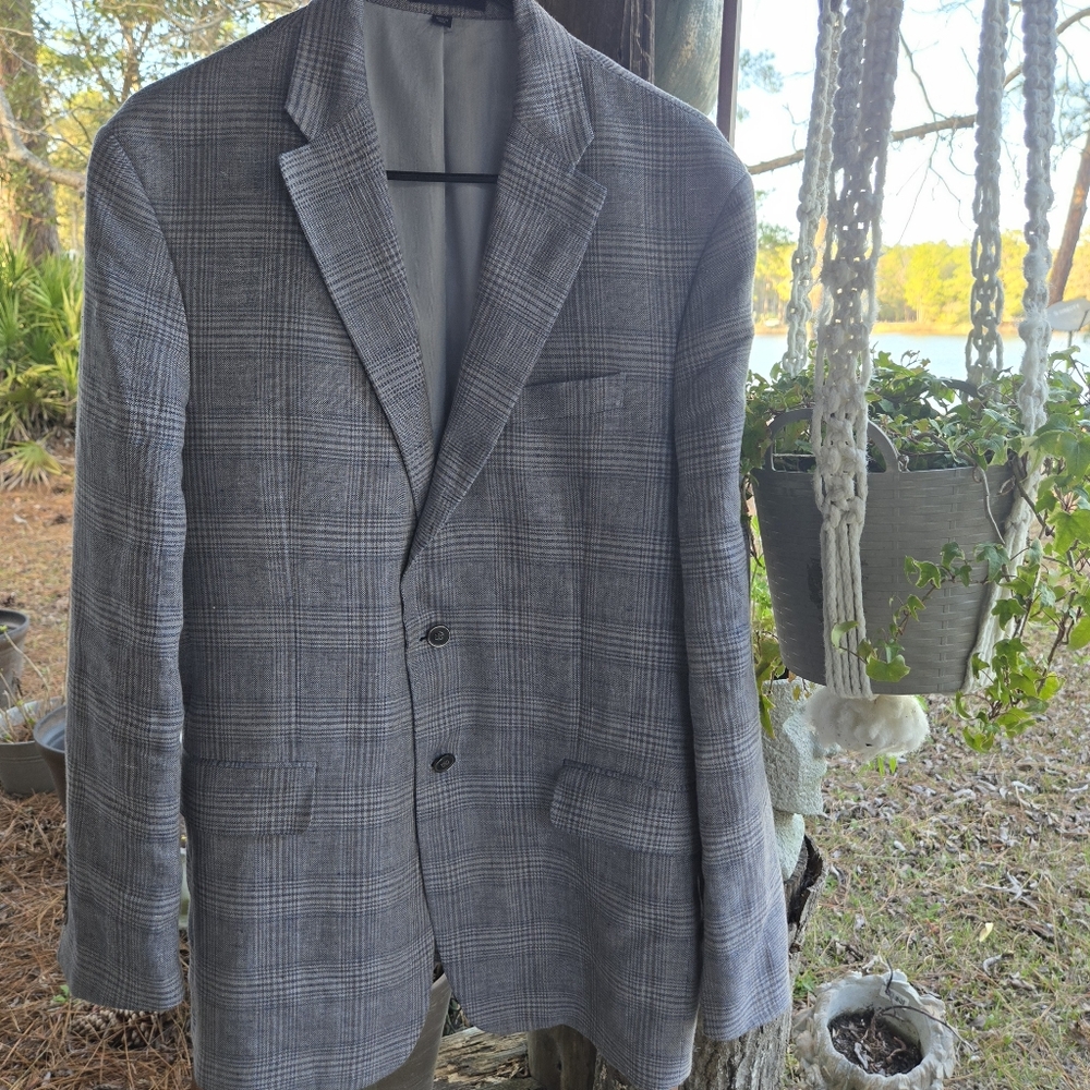Jos. A. Bank Gray Plaid Linen Sport Coat Size 38 Regular